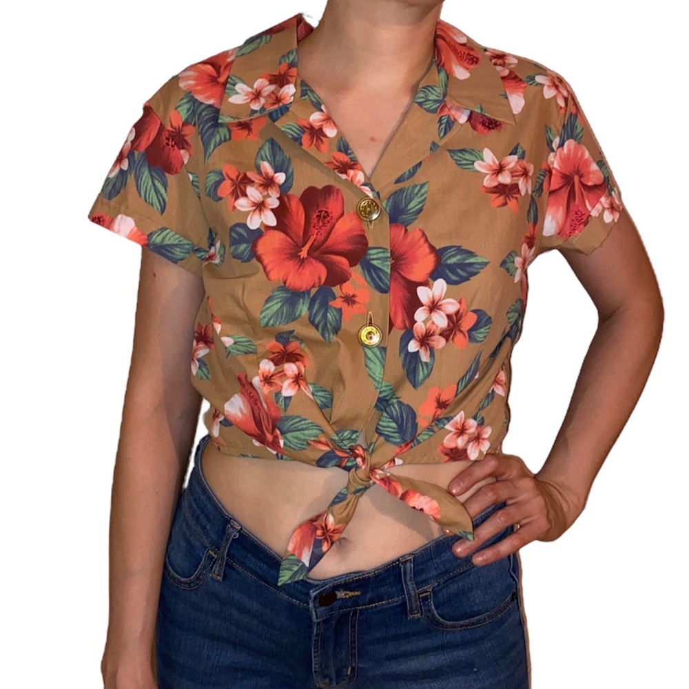 Vintage Gal Natural Aloha tie top Size S